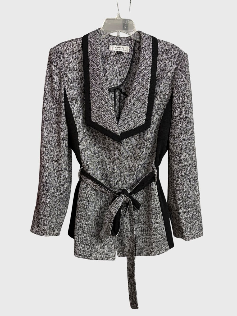 Tahari ASL Belted Salt & Pepper Tweed Blazer Jacket Women 16W Black White Career